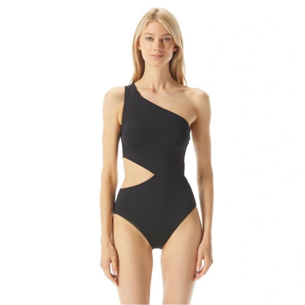 NWOT Michael Kors One Shoulder One Piece Cutout Swimsuit Black Women's Size 6